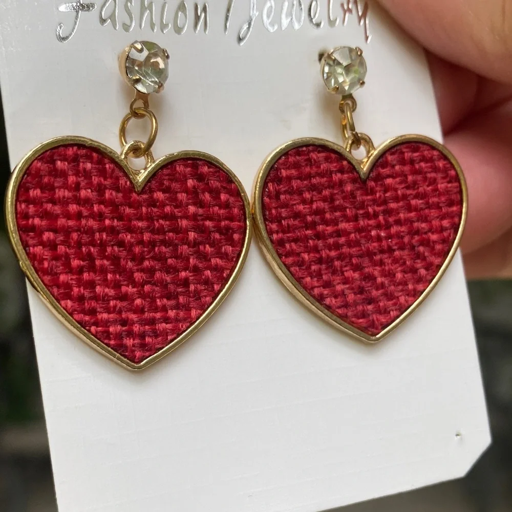 Heart-Shaped Red and Gold Earrings